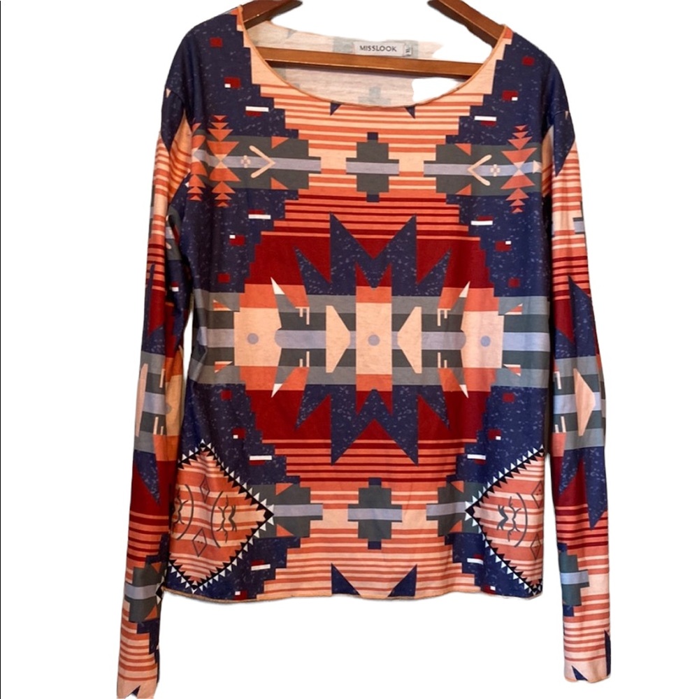 MISSLOOK Western Look Geometric Long Sleeved Top